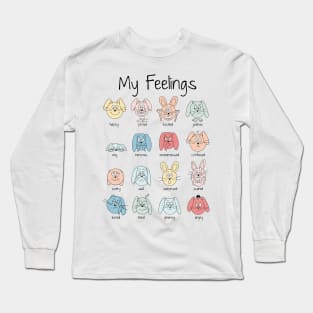 Expressions Print, Emotions Print, Feelings Print, Educational Print for Kids, Funny Bunny Print, Montessori Print, Preschool Print, Rainbow Long Sleeve T-Shirt